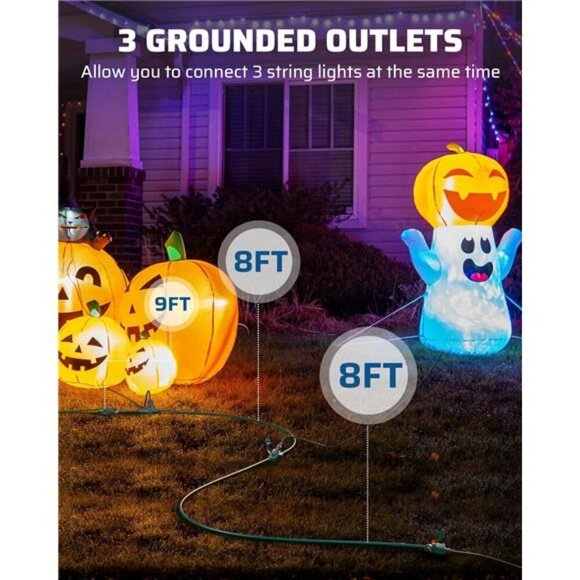25Ft Halloween Outdoor Extension Cord, Evenly Spaced 3 Outlets Plugs - Picture 2 of 8